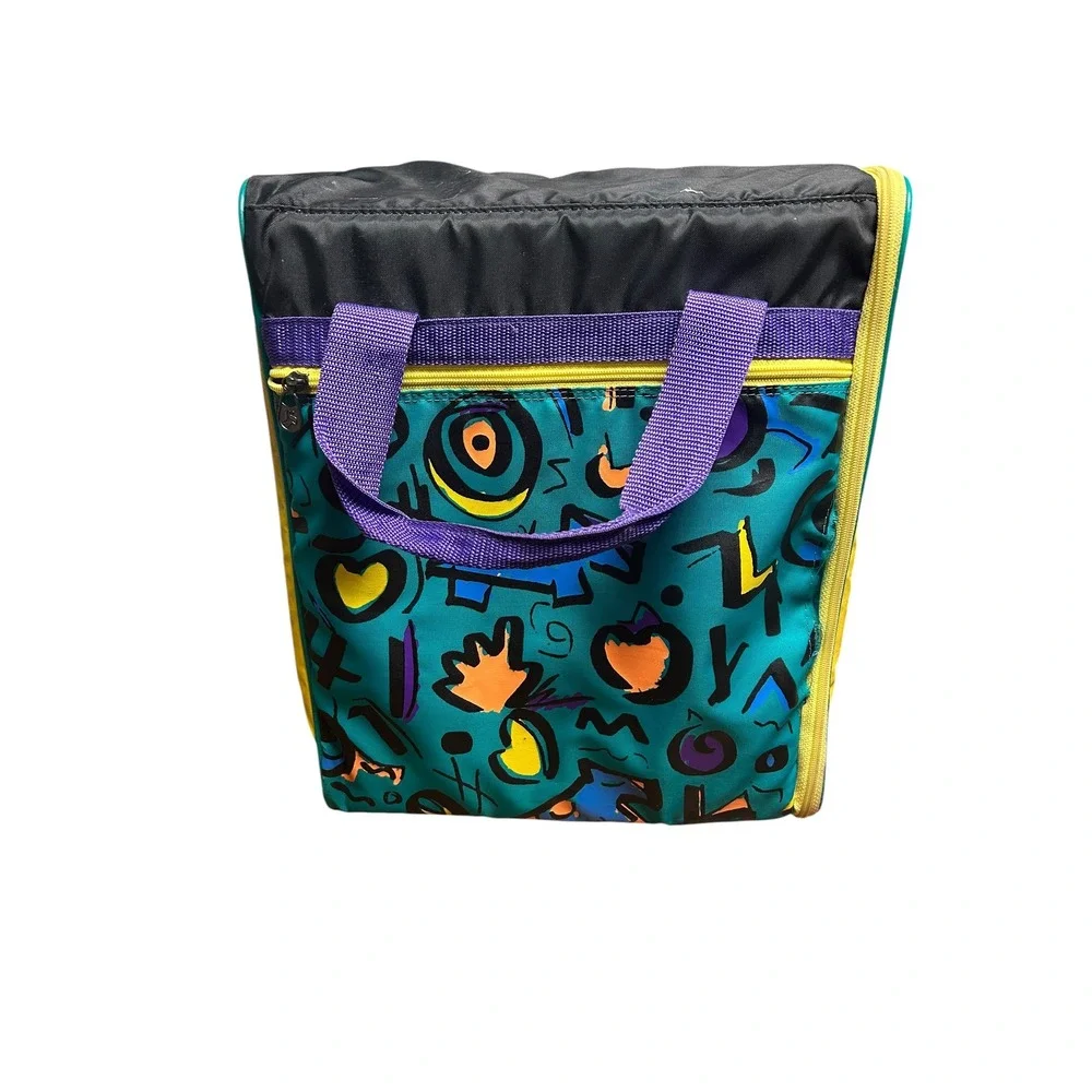 Vintage 90s Wiz Personal Locker Backpack SPI Organizer Geometric Memphis Teal